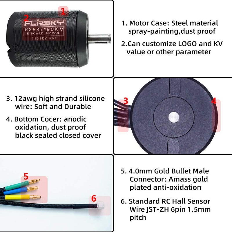 Flipsky BLDC Belt Motor with Pulley 10mm Shaft 6384 190KV 4000W for Electric Skateboard Blushless DC Motor for Electric Bike Sensered Motor for SK8 - Image 2